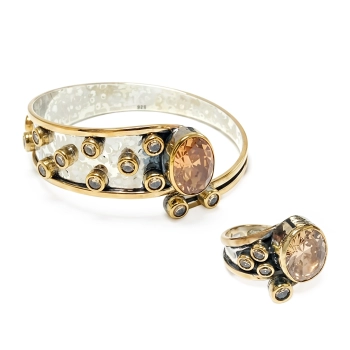 Komplet srebrnej biżuterii ze złotym topazem - Wyprawa przez orient