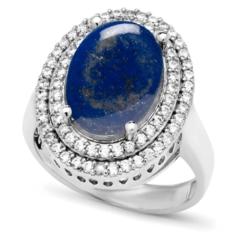 Srebrny pierścionek z lapis lazuli i cyrkoniami