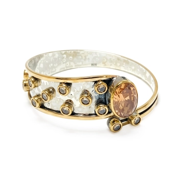 Bransoletka srebrna z owalnym złotym topazem - Wyprawa przez orient