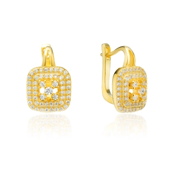 Pozłacane kolczyki ze srebra 925, kwadratowe, delikatne - Złoto Haremu