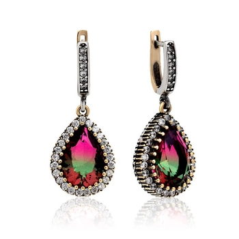 Klasyczne srebrne kolczyki Hurrem z turmalinem arbuzowym