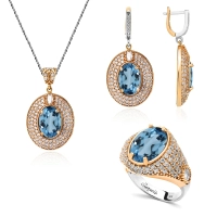 Komplet srebrny z błękitnym topazem w stylu ottomańskim