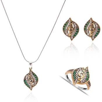 Osmański komplet ze szmaragdami i cyrkoniami