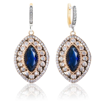 Osmańskie srebrne kolczyki w kształcie łezki z szafirem