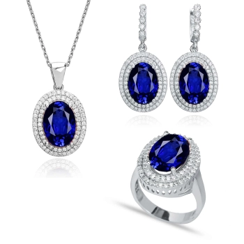 Owalny komplet z szafirem - srebro 925