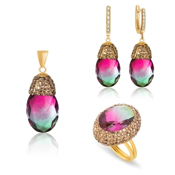 Srebrny komplet z turmalinem - krople znad Bosforu