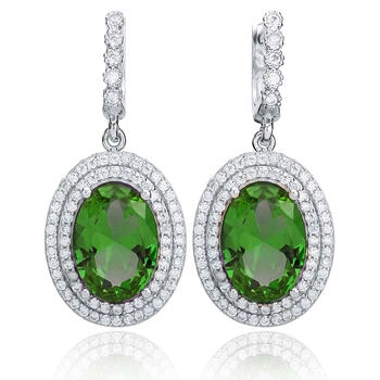 Srebrne kolczyki ze szmaragdem i cyrkoniami