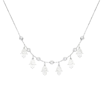 Srebrny naszyjnik hamsa i cyrkonie