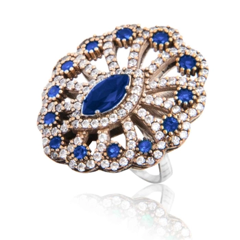Srebrny osmański pierścień "szafirowy kwiat"