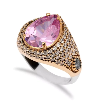 Srebrny pierścionek z różowym topazem w stylu ottomańskim